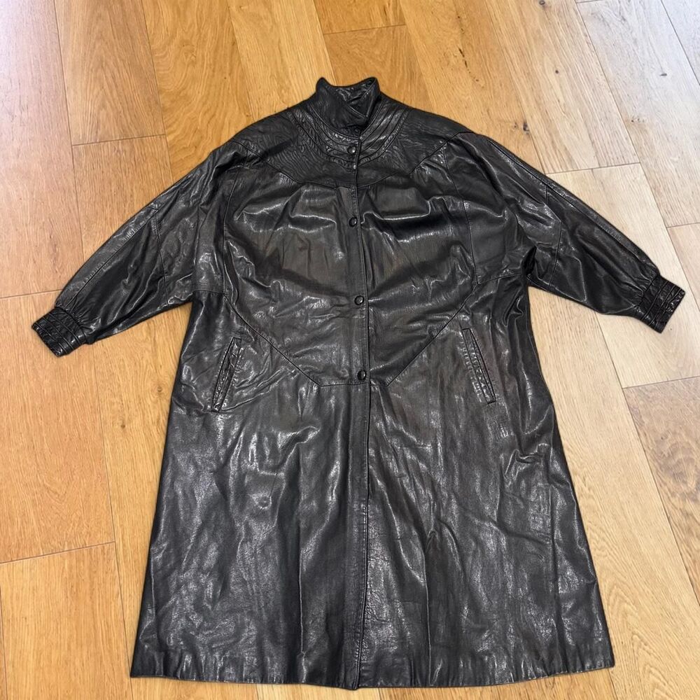 Vintage Scuola Del Cuoio Leather School Italy Leather Trench Coat Women Small